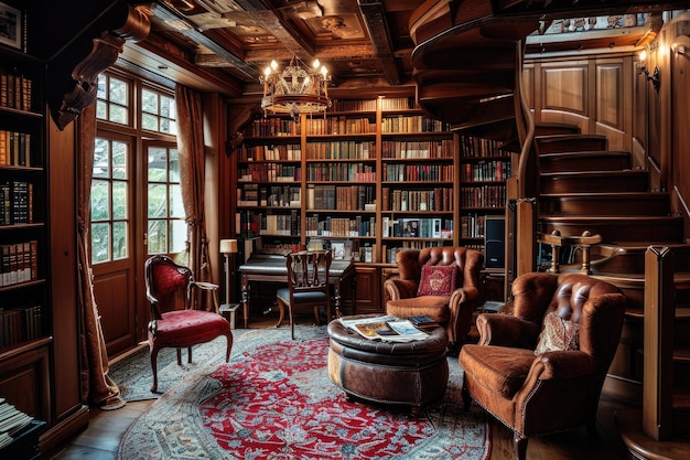 Stylish and comfortable home library or reading room