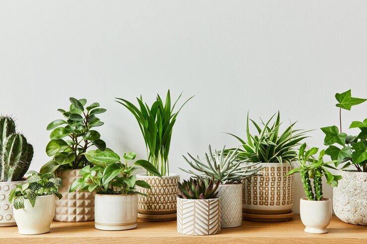 Photo stylish composition of home garden interior filled a lot of beautiful plants, cacti, succulents, air plant in different design pots. home gardening concept home jungle.