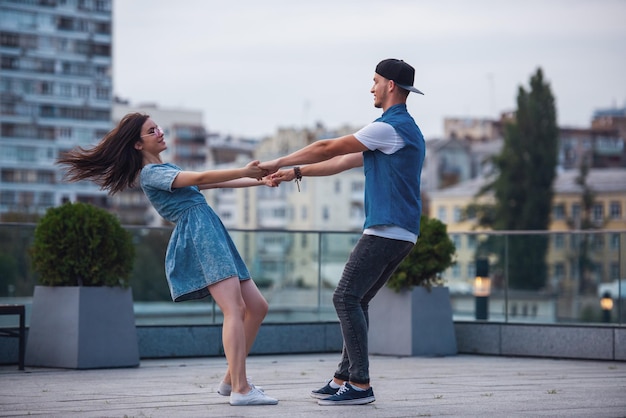 Stylish couple in city