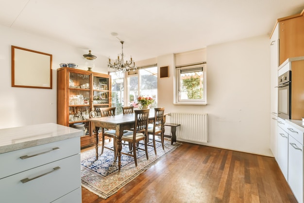 Stylish and cozy dining area with a table