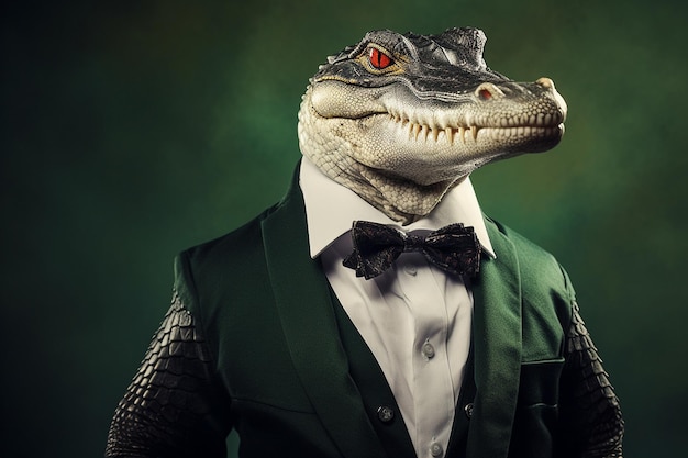 Stylish Crocodile in a Unique Business Suit