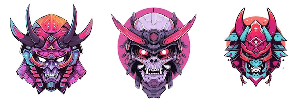 Stylish cyberpunk samurai mask in 2D Logo style