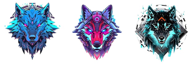 Stylish cyberpunk wolf in 2D Logo style