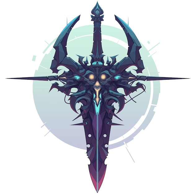 stylish daggersword in cyberpunk style on a white background 2d logo