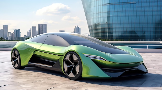 Photo stylish design ecofriendly driving futuristic technology electric vehicle generated by ai