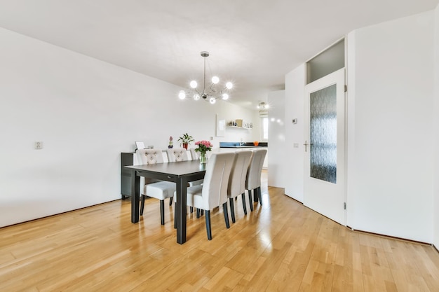 Stylish dining room with a dark table