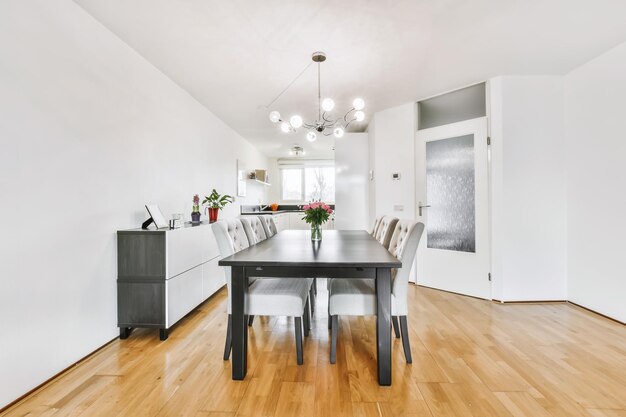 Stylish dining room with a dark table