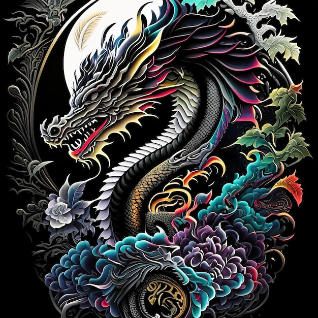 Stylish dragon tattoo design Generative AI