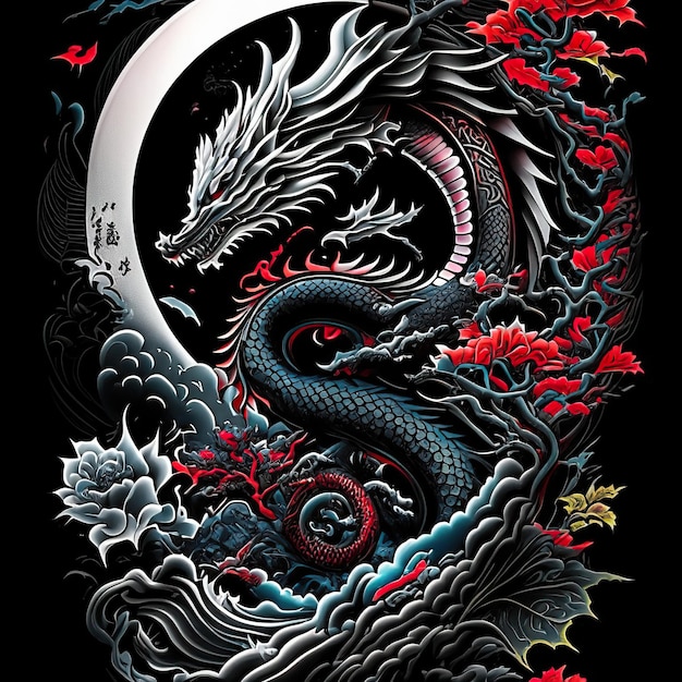 Photo stylish dragon tattoo design generative ai