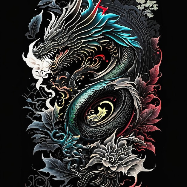 Photo stylish dragon tattoo design generative ai