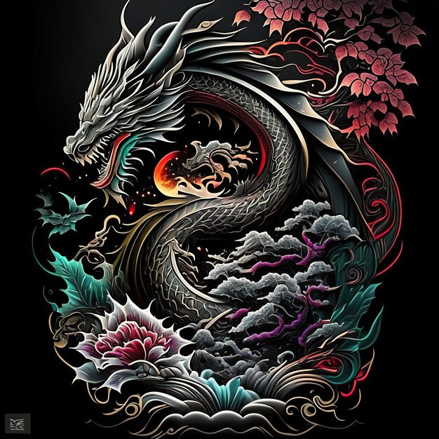 Stylish dragon tattoo design generative ai
