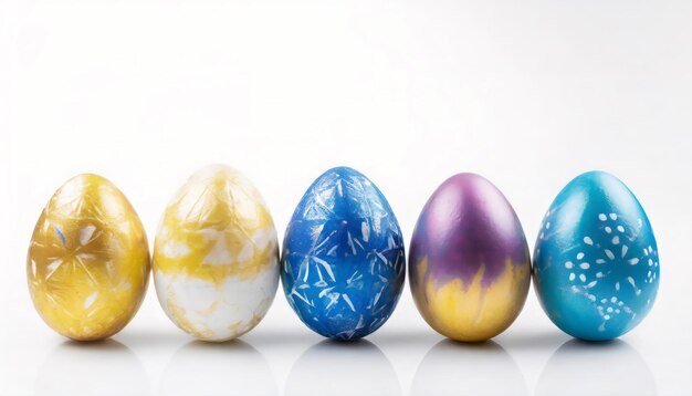 Photo stylish easter eggs on white background with copy space