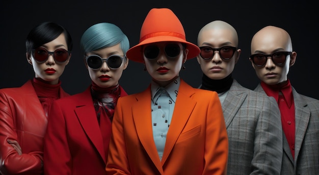 선글라스를 쓴 세련된 동양 여성 패션쇼