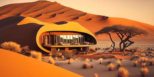 Photo stylish ecolodge in namibian desert namibias tranquil oasis