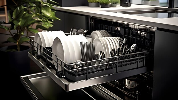 Stylish and efficient dishwasher seamlessly integrated into modern kitchen design