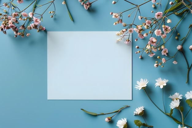 Стильная элегантная плоская голубая цветочная приветственная пригласительная открытка с копировальным пространством