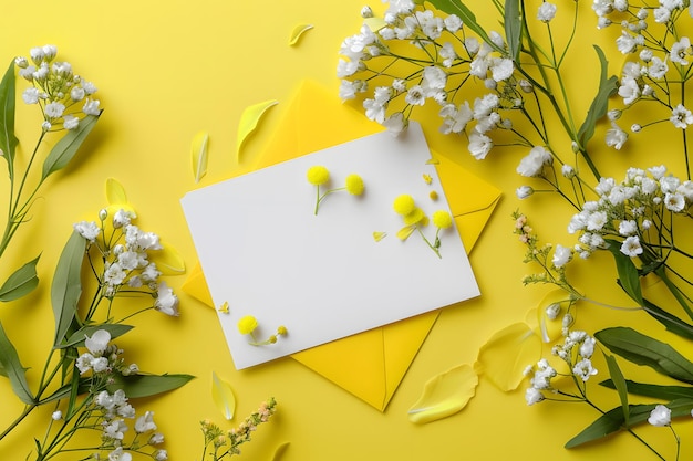 Stylish elegant flat lay feminine floristic greeting invitation post card copy space mockup