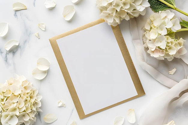 Стильная элегантная плоская белая золотая цветочная приветственная пригласительная открытка с копировальным пространством