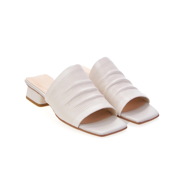 Stylish elegant trendy designer fashionable summer spring eco leather women's heeled sandals shoes