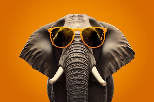 Stylish Elephant Illustration of Wild Gray Elephant in Trendy Sunglasses Generative AI