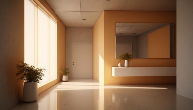 Stylish entrance corridor in office pink lobby concept Generative AI