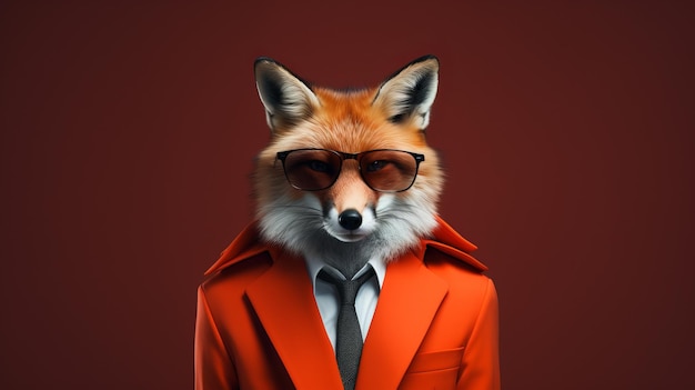 Photo stylish fashion portrait of a fox in sunglasses and red suit