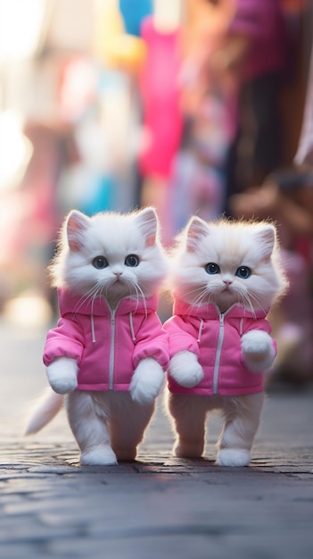 スタイリッシュでファッショナブルな 2 匹の猫ニット暖かいフリース パーカー画像 Ai 生成アート