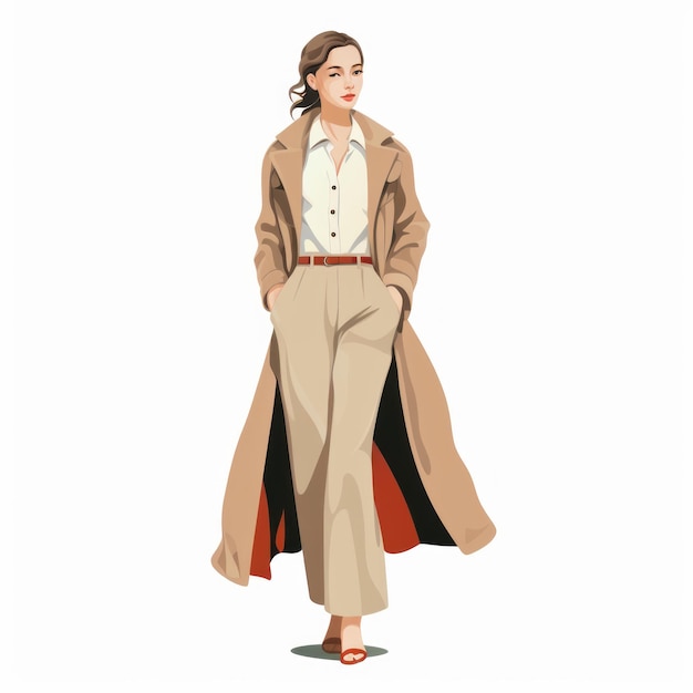 Stylish Female Business Woman In Trench Coat Fashion Style Vector Illustration