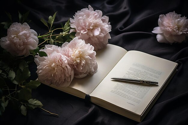 Photo stylish flat lay composition featuring a peony bouquet fashion accessories and a smartphone