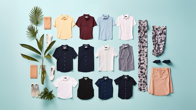 Photo stylish flat lay showcase clothing brand's organized and appealing display