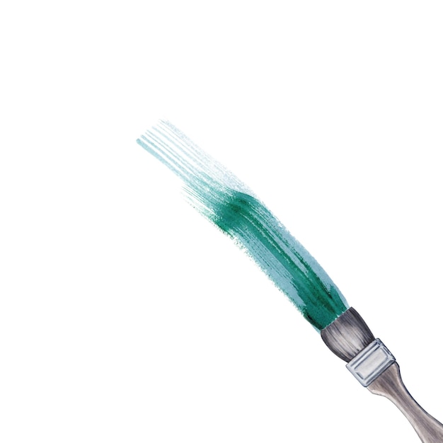 Stylish flat paint brush with emerald green brush stroke Hand drawn watercolor illustration