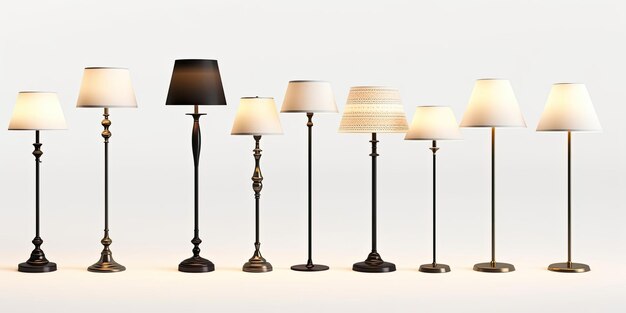 Stylish floor lamps set on a white background for banner design