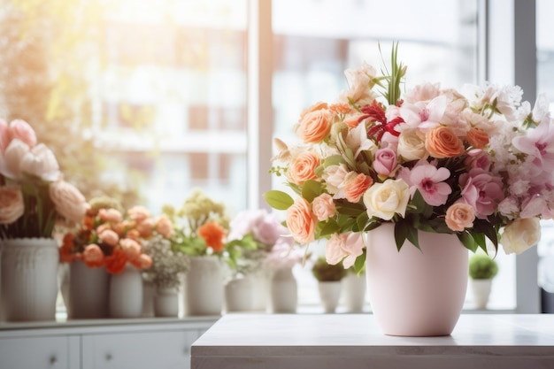 A stylish floral arrangement in the flowershop Generative AI