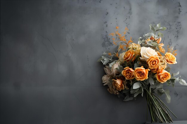 Photo stylish flower bouquet by concrete wall