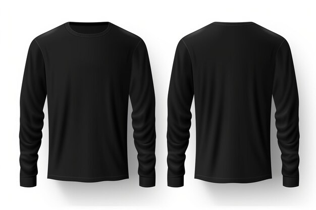 Stylish Front and Back View of Black Long Sleeve TShirt Isolated 00621 01