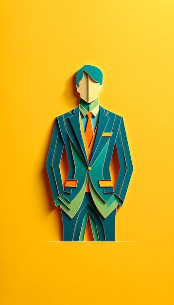 Stylish Geometric Paper Cutout zakenman op geel