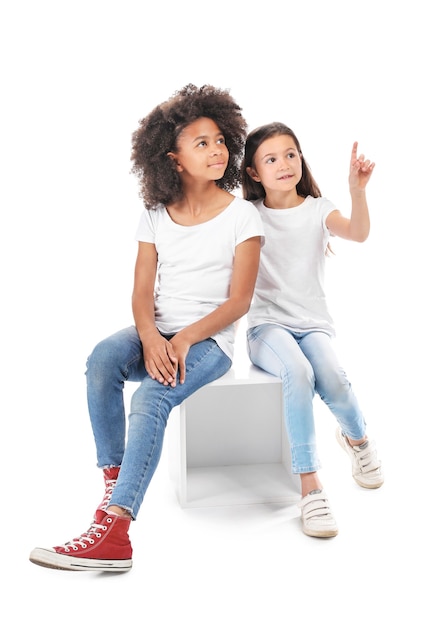 Stylish girls in jeans isolated