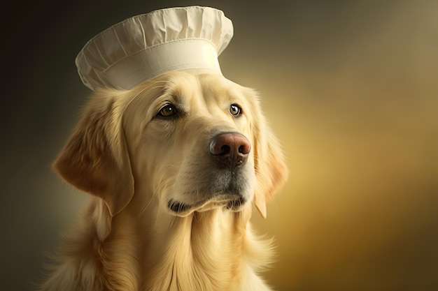 A stylish gold retriever donning a chef's hat