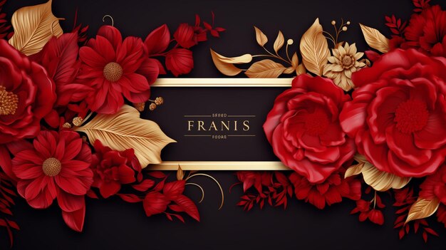 Photo stylish golden frame floral red banner design