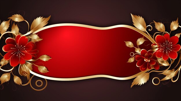 Photo stylish golden frame floral red banner design