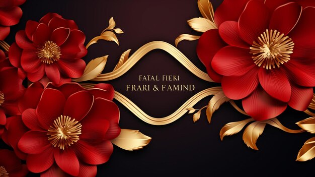 Stylish golden frame floral red banner design