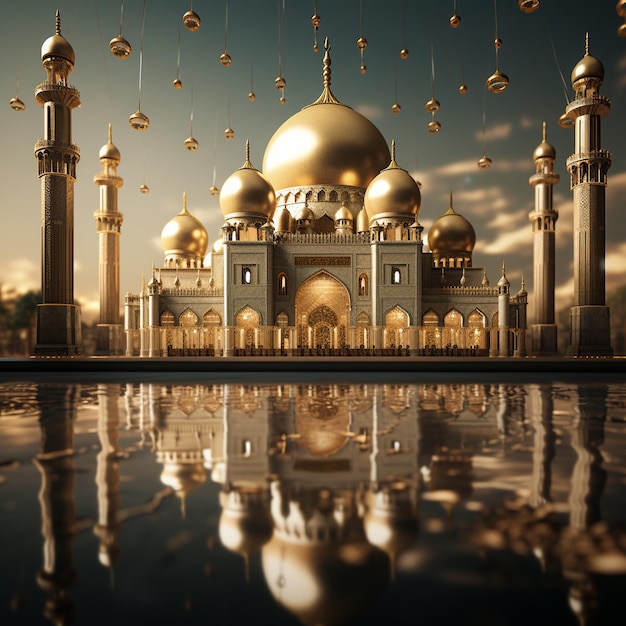 Стильная золотая мечеть дизайн исламского баннера