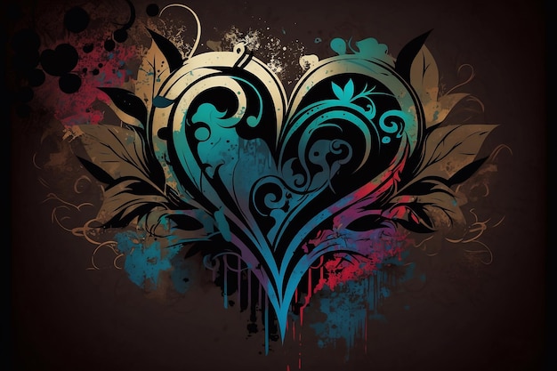 Stylish graffiti heart with floral ornament