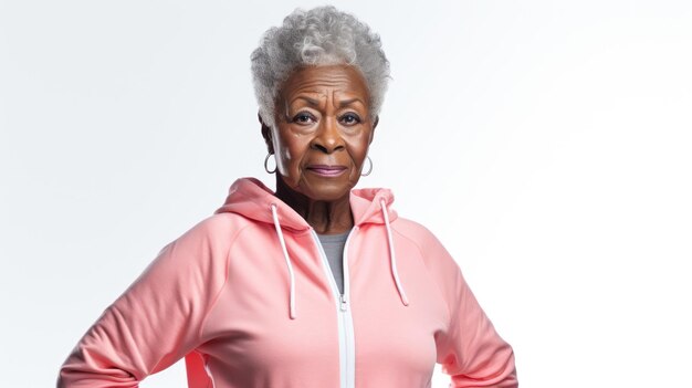 Stylish grandmother in a tracksuit Healthy lifestyle in old age Positive old woman with black skin AI generated