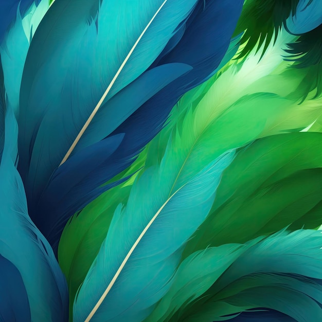 Photo stylish green and blue soft feathers background