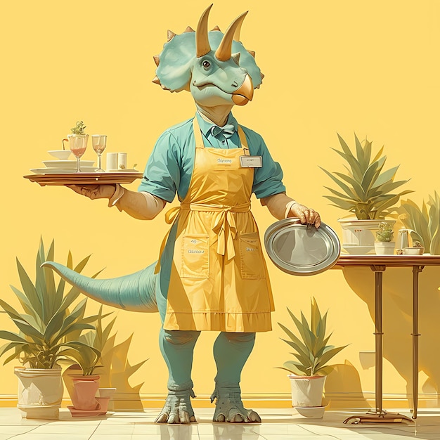 Stylish Hadrosaur Waiter Serves a Delightful Meal