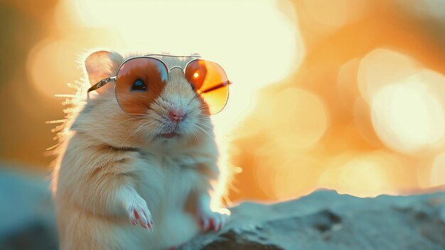 Photo stylish hamster portrait in trendy sunglasses