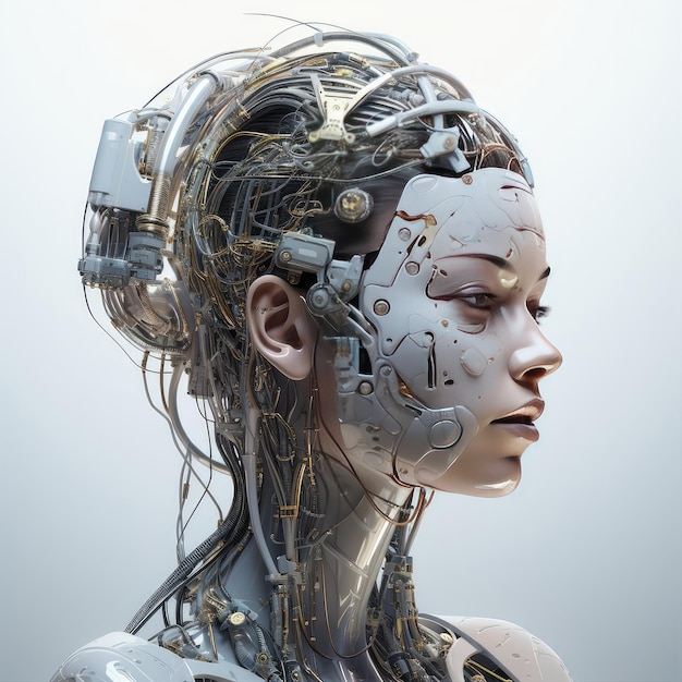 Stylish handsome cyborg head in profile Futuristic man artificial intelligence Generative AI technol