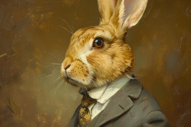 Photo a stylish hare in a formal suit on a brown background