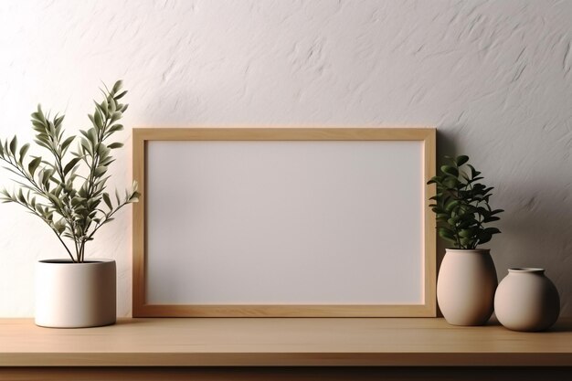 Stylish Home Decor Picture Frame Vases en Plant op de plank Generatieve AI